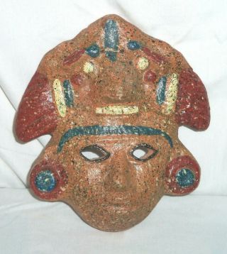 Vtg Hand Painted Ceramic Pottery Wall Hanging Tribal Face Mask Mexico Bird