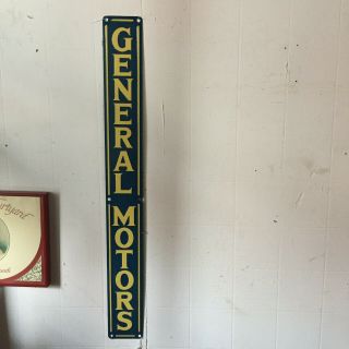 Vintage Blue Gm Sign General Motors Auto Maker Embossed Vertical Metal Oil Gas
