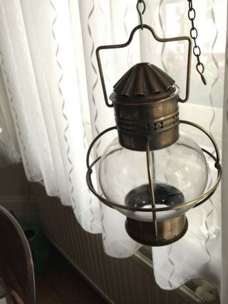 Antique Hanging Brass Ship’s Lantern.  Converted For Electricity