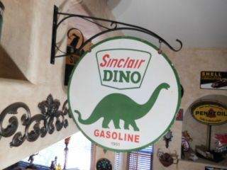 Large  Sinclair  Double Sided 24  Porcelain Sign With Bracket 1951