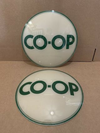 Vintage Co - Op Gas Pump Globe Lenses Glass Top Sign Oil Service Station Garage