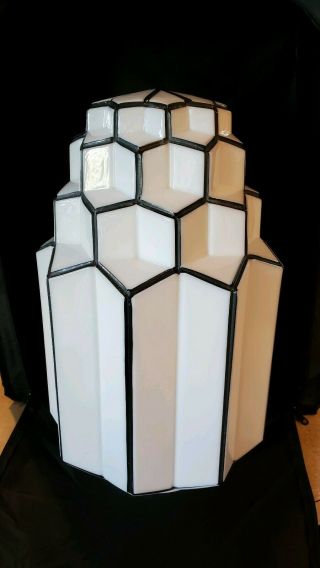 Vintage Rare Art Deco Skyscraper Honeycomb Milk Glass Globe Shade - 3d - 16 " - E