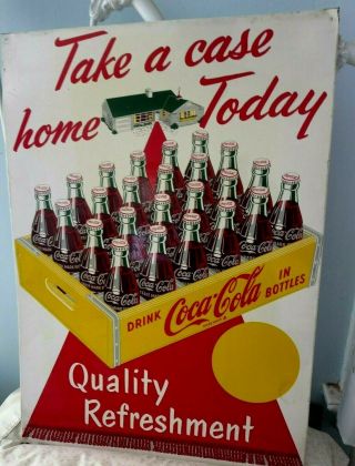 Rare Vintage 1952 Coca Cola Take A Case Home Soda Pop Gas Station 28 " Metal Sign