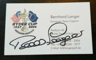 Autographed Bernhard Langer Business Card W/coa Pga Masters Champ Golf Hof