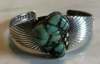 Vintage Navajo Green Spiderweb Turquoise & Sterling Silver Bracelet