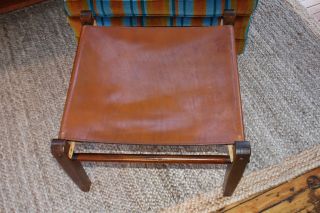 Vintage Safari Leather Ottoman/Footrest Gold Medal Folding Furniture Co 3