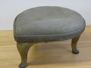 Antique Foot Stool With Cast Iron Legs Tailor Shoe Shine Step Stool Fabric Cov.