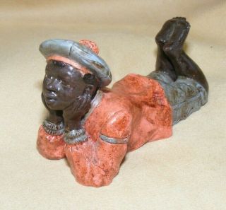 Americana Black Boy Laying On Stomach With Bare Foot And Smiling Figurine