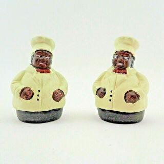 Ceramic Salt & Pepper Shaker Set Black Americana Chef Cook Baker Man Figure