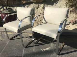 Arm Spring Chair BRNO Knoll Mies Van Der Rohe Ivory Leather Steel Mid Century 3
