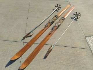 Vintage Wooden Skis With Poles Set - Kandahar - 77 " Ridge Top - Antique Old Wood