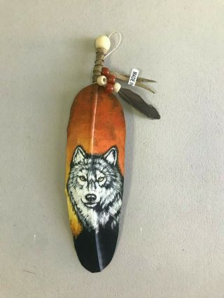 Hand Painted Feather,  Arts & Crafts,  Southwest Art,  Santa Fe Style,  Wolf 7