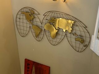 Rare Curtis Jere World Map 2 Pc Wall Hanging Sculpture Signed “c.  Jere” 1981