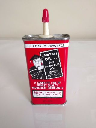 Vintage Alemite Household Handy Oiler 4 Oz Metal Oil Can Full Conditio