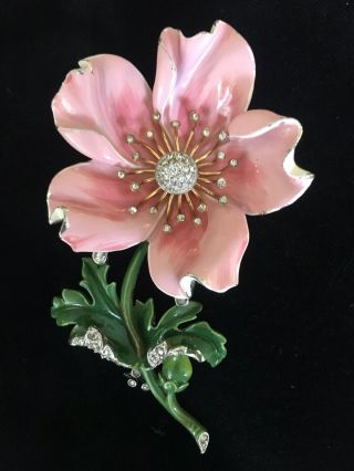 Trifari 3.  8 Inch (8,  6 Cm) Alfred Philippe Pink Rose Or Poppy Fur Pin Clip Brooch