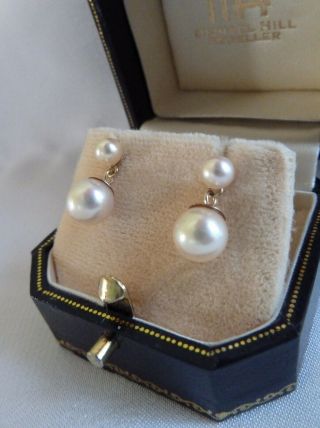 Antique Vintage 9ct Gold Cultured Pearl Drop Earrings