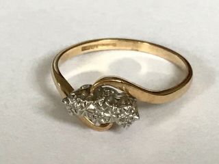 Vintage 9 Ct Gold Diamond Crossover Engagement Ring.  Size O / P