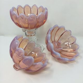 Antique Art Nouveau Opalescent Pink Glass Peg Candle Holder Set Lamp Decor Deco