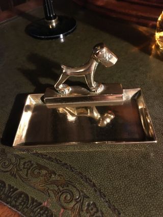 Art Deco Brass Terrier Pin Tray/ Card Tray