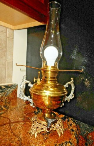 Vintage Antique P & A Brass Lamp Made In Usa,  Trophy Kerosene Style _