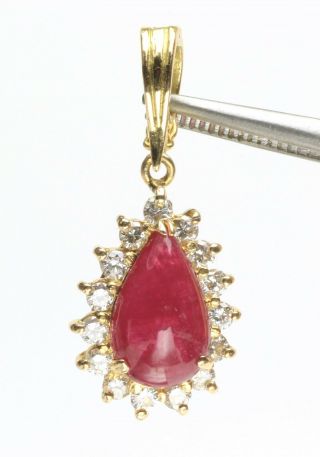 3.  65 Ct Pear Cabochon Ruby Diamond 18k Yellow Gold Pendant Enhancer Vintage