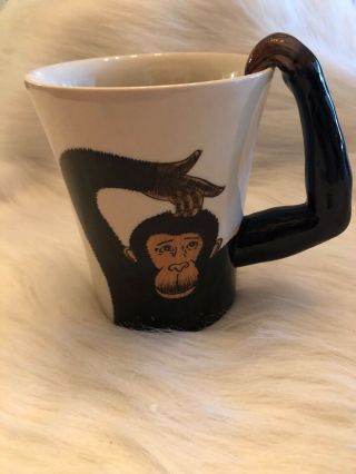 Pier One 1 Imports Large Hand Painted Monkey Chimpanzee 3d Arm Mug Cup Euc