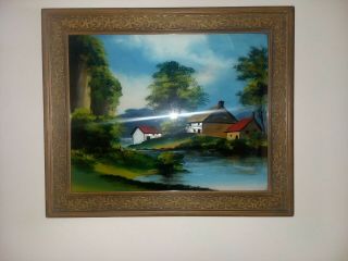 Antique Framed Reverse Painting On Glass 24 " ×21 " Pristine