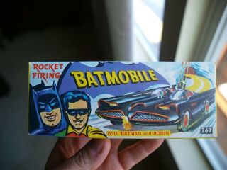 Vintage Corgi Batmobile 267 with box/rockets and paperwork appears unplayed with 2