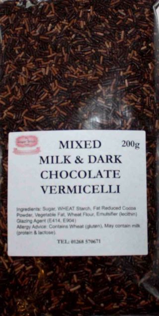 200g Mixed Dark & Milk Vermicelli Sprinkles,  Sweets,  Cake Decorating