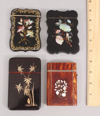 4 Antique Victorian Mother Of Pearl Inlaid Card Case Boxes,