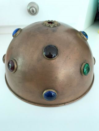 Antique Jeweled Dome Lamp Shade Art Nouveau Arts Crafts 8” X 4” Copper Brass