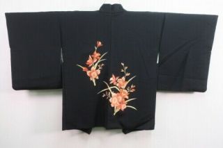 06v14391 Silk Japanese Kimono Haori Jacket Embroidery Flower