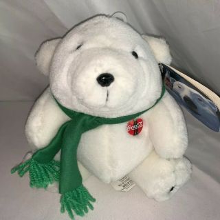 Coca Cola Coke Mini Plush Polar Bear W/ Holiday Green Scarf 6”stuffed Animal Nwt