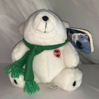 Coca Cola Coke Mini Plush Polar Bear w/ Holiday Green Scarf 6”Stuffed Animal NWT 2