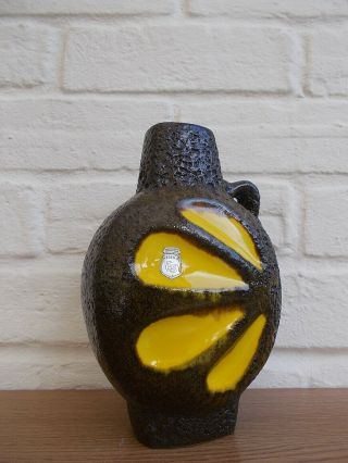 Es Keramik Vintage 70s German Space Age Modernist Fat Lava Yellow Petal Vase 2