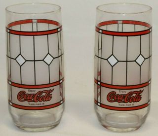 Set Of 2 Coca Cola Drinking Glasses Vintage Tiffany Style Coke Stained Glass