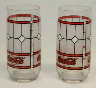 Set of 2 Coca Cola Drinking Glasses VINTAGE TIFFANY STYLE Coke STAINED GLASS 2