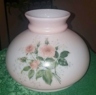 Lovely Vintage Pink Glass Hurricane Gone With The Wind Lamp Shade W/roses