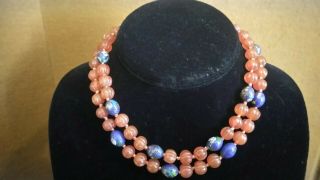 Vintage Chinese Hand Knotted Carved Carnelian Melon Bead Cloisonne Necklace.