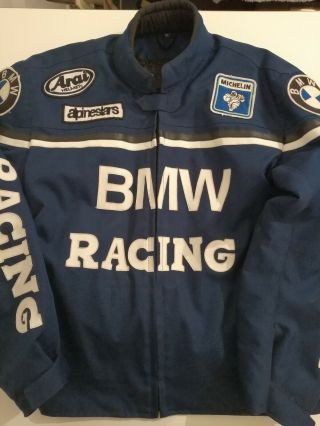 Vintage Bmw Racing Motorbike Jacket,  Michelin,  Arai,  Material/leather - Xl Blue