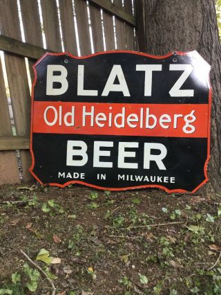 Large Blatz Beer Advertising Double Sided Porcelain Sign 45 "