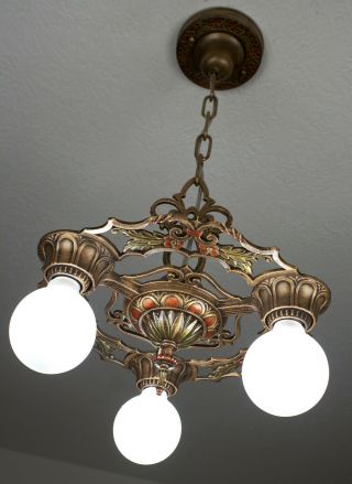 20 ' s ART DECO VIRDEN Antique Vintage Ceiling Light Fixture CHANDELIER 2