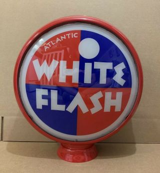 Atlantic White Flash Gas Pump Globe Light Vintage Glass Lens Garage Motor