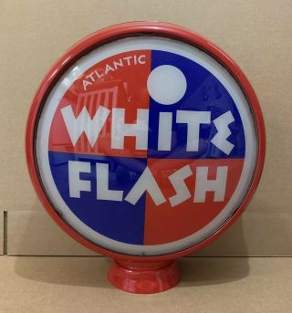 Atlantic White Flash Gas Pump Globe Light Vintage Glass Lens Garage Motor 2
