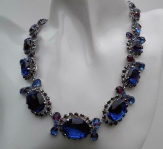 Vintage 1950s Christian Dior Stunning Blue Rhinestone Necklace & Earrings (qq4