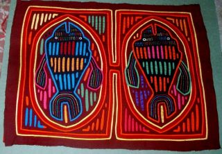 Vintage Kuna Mola Folk Art Textile Panel Reverse Applique Fish 19 " By 14 1/4 "