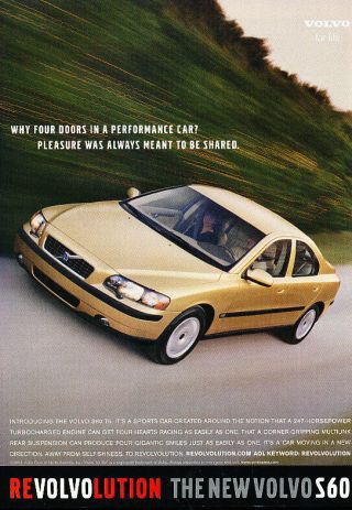 2001 Volvo S60 - Doors - Classic Vintage Advertisement Ad D65