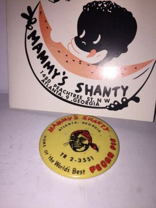 Vintage Menu For Mammy’s Shanty And A Mirror Advertising Mammy’s Shanty.