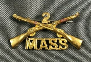 Ww1 Massachusetts National Guard Company 2nd Infantry Collar Pin Badge Gilt 858n