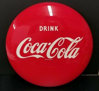 100 Orig.  1949 16 " Drink Coca - Cola Enamal Paint Metal Button Sign - Pristine Cond
